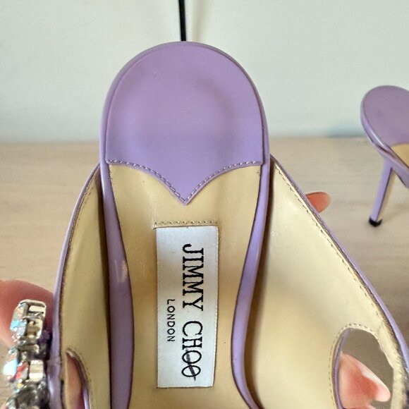 Jimmy Choo Bing 100 Mules Lilac Patent Leather Crystal Embellished Pointed Toe - Picture 3 of 12
